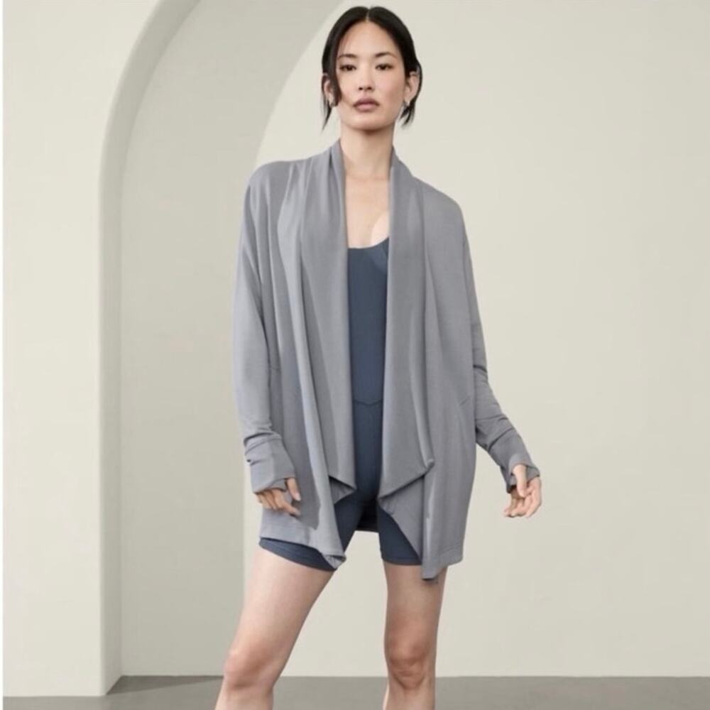 Athleta Pranayama Gray Open Front Cardigan Wrap Sweater Medium